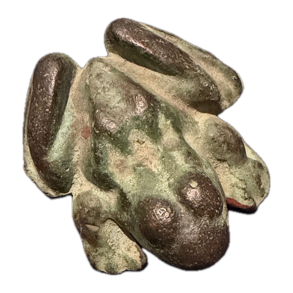 Vintage Mid Century Phallic Frog Bronze Paperweight Verdigris 3x3